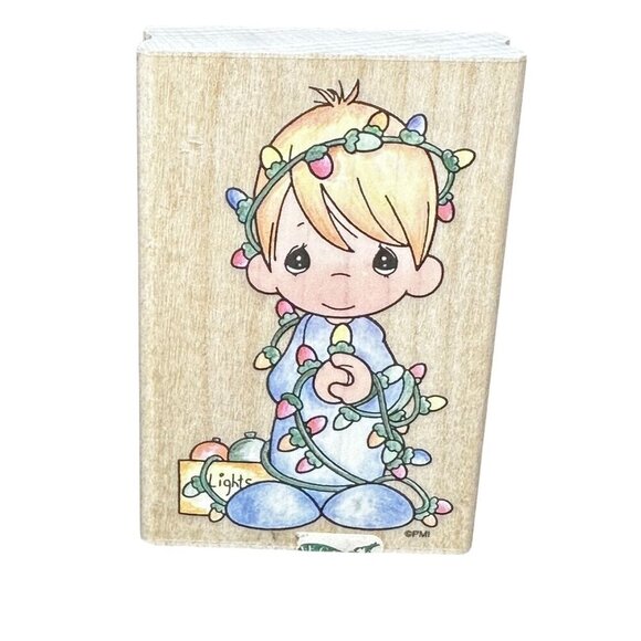 Precious Moments Delightful Christmas Rubber Stamp 1995 Stampendous Wood Block - Picture 1 of 9